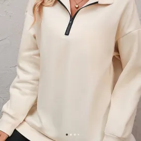 Tops- Cream Color 3/4 Zip Pullover