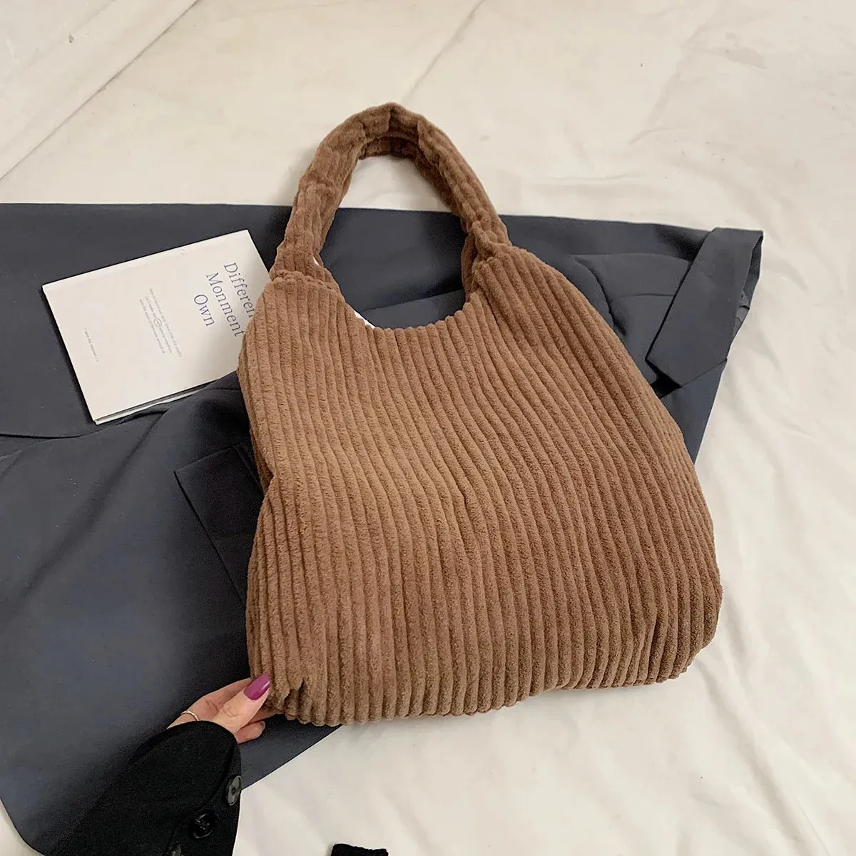 UAKISS  -  Soft Large Corduroy Handbags for Women 2024 Winter New Y2K Korean Fashion Travel Shoulder Bag Casual Style Tote Bag