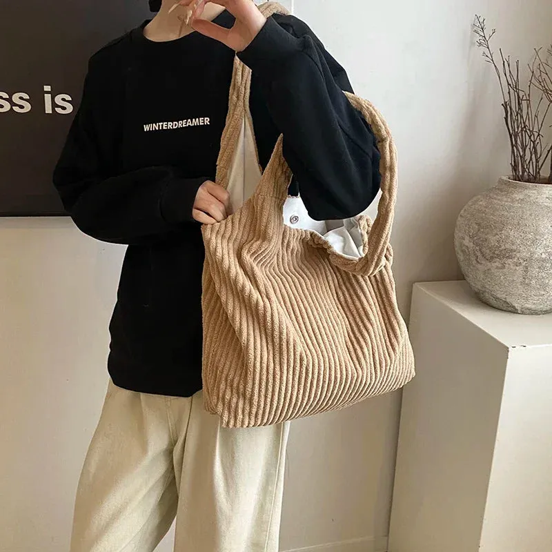 UAKISS  -  Soft Large Corduroy Handbags for Women 2024 Winter New Y2K Korean Fashion Travel Shoulder Bag Casual Style Tote Bag