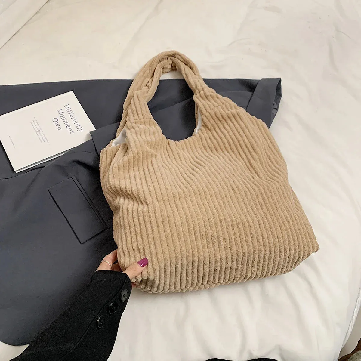 UAKISS  -  Soft Large Corduroy Handbags for Women 2024 Winter New Y2K Korean Fashion Travel Shoulder Bag Casual Style Tote Bag