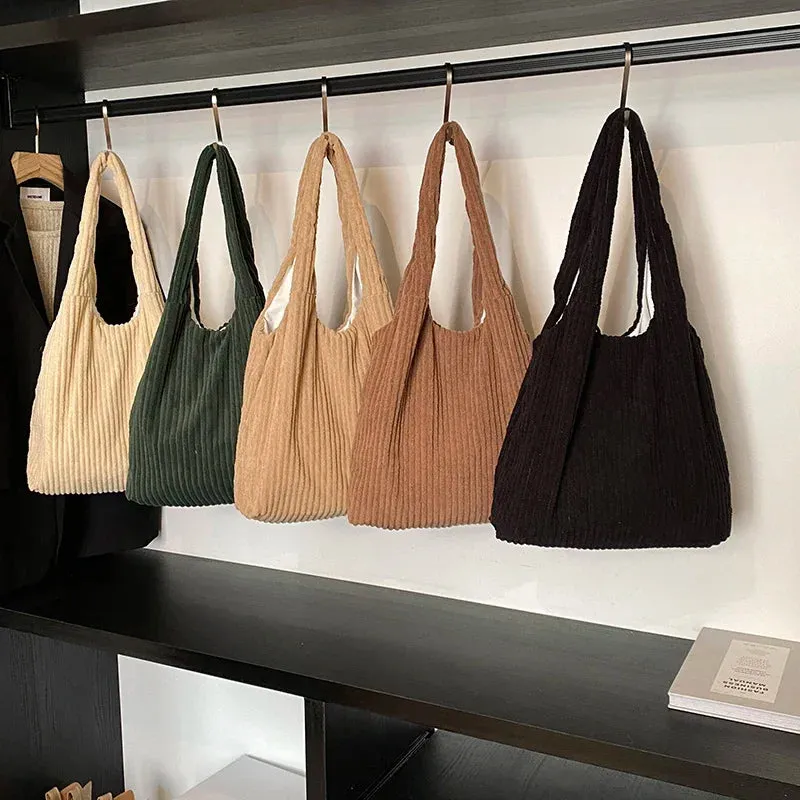 UAKISS  -  Soft Large Corduroy Handbags for Women 2024 Winter New Y2K Korean Fashion Travel Shoulder Bag Casual Style Tote Bag