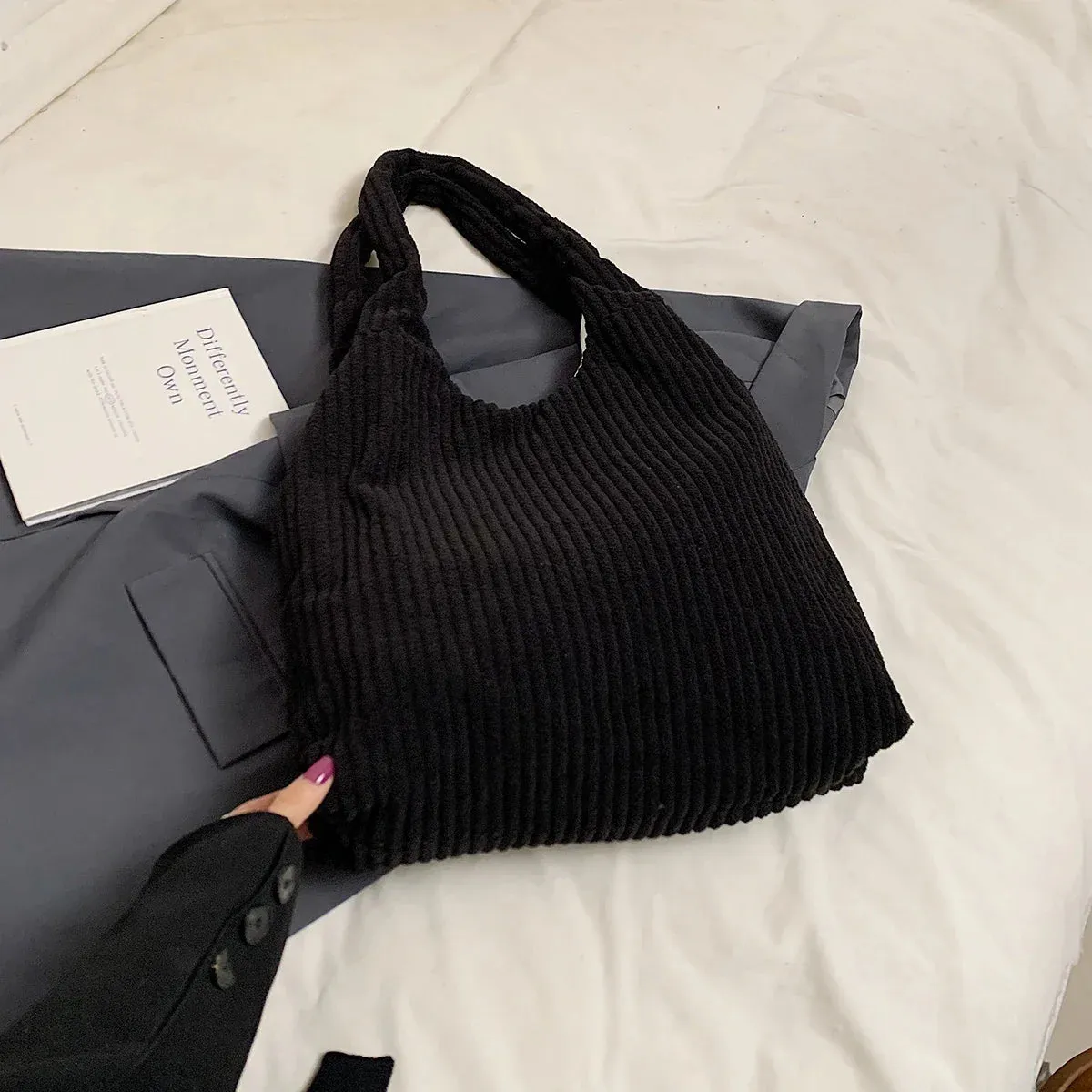 UAKISS  -  Soft Large Corduroy Handbags for Women 2024 Winter New Y2K Korean Fashion Travel Shoulder Bag Casual Style Tote Bag