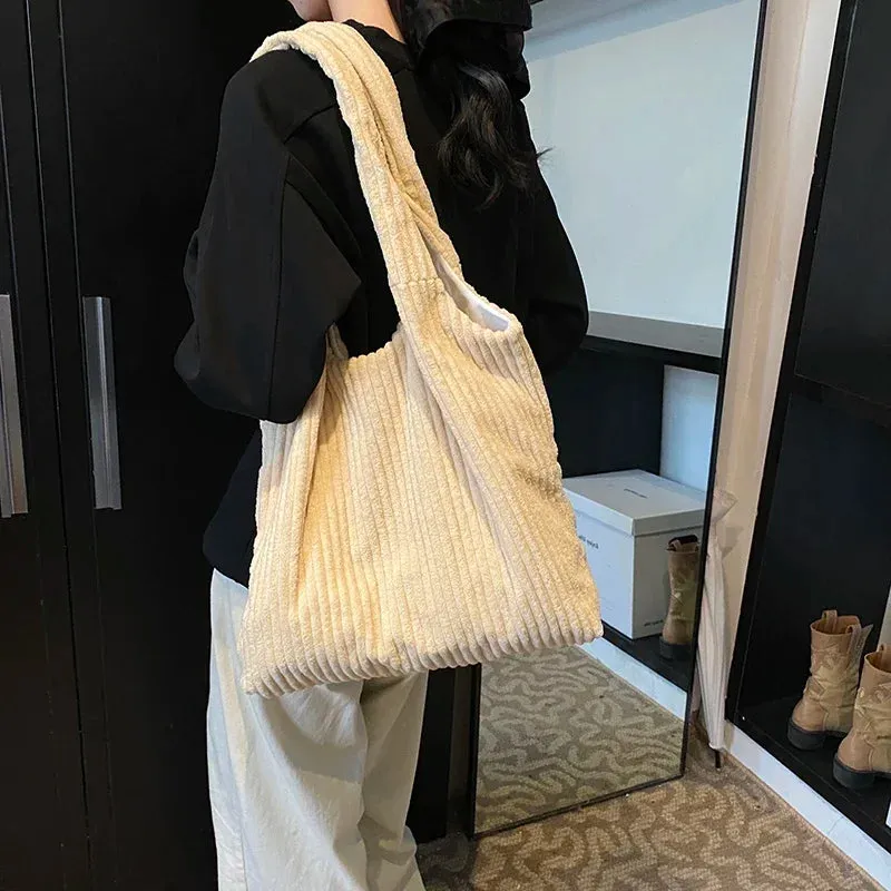 UAKISS  -  Soft Large Corduroy Handbags for Women 2024 Winter New Y2K Korean Fashion Travel Shoulder Bag Casual Style Tote Bag