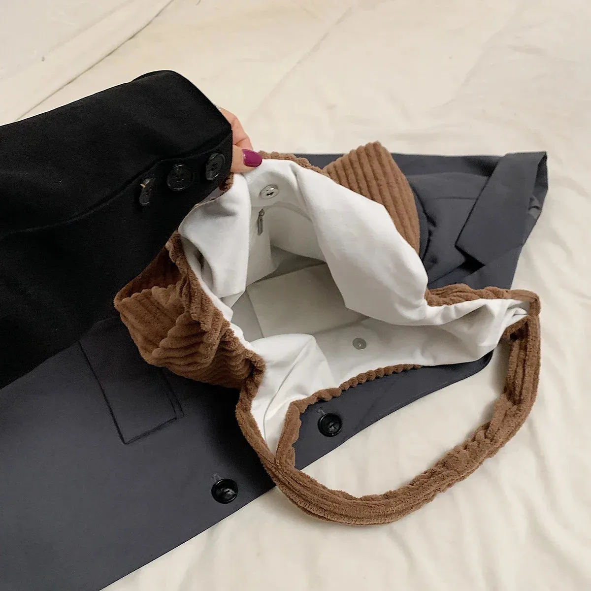 UAKISS  -  Soft Large Corduroy Handbags for Women 2024 Winter New Y2K Korean Fashion Travel Shoulder Bag Casual Style Tote Bag