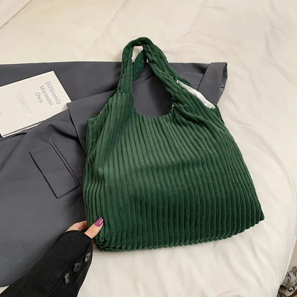 UAKISS  -  Soft Large Corduroy Handbags for Women 2024 Winter New Y2K Korean Fashion Travel Shoulder Bag Casual Style Tote Bag