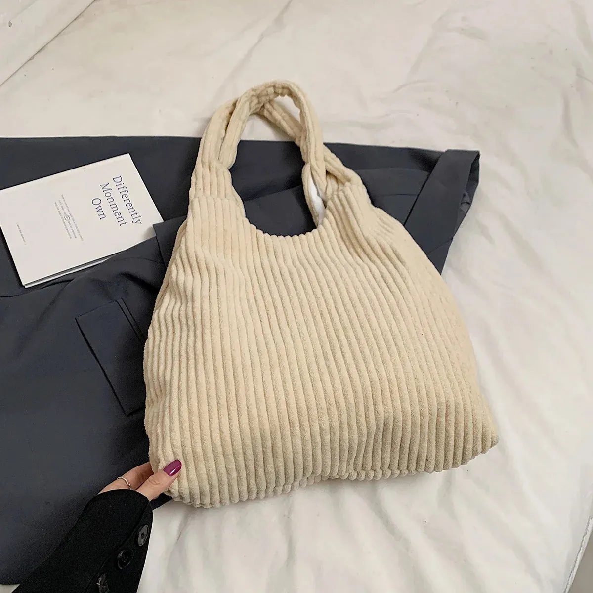 UAKISS  -  Soft Large Corduroy Handbags for Women 2024 Winter New Y2K Korean Fashion Travel Shoulder Bag Casual Style Tote Bag