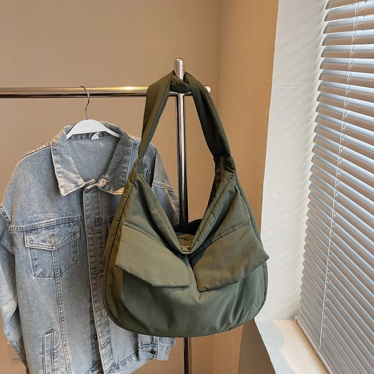UAKISS  -  Trendy Women's Big Soft Cloth Shoulder Bag Solid Color 2025 Spring Y2k Casual Style Handbags Females Crossbody Bags
