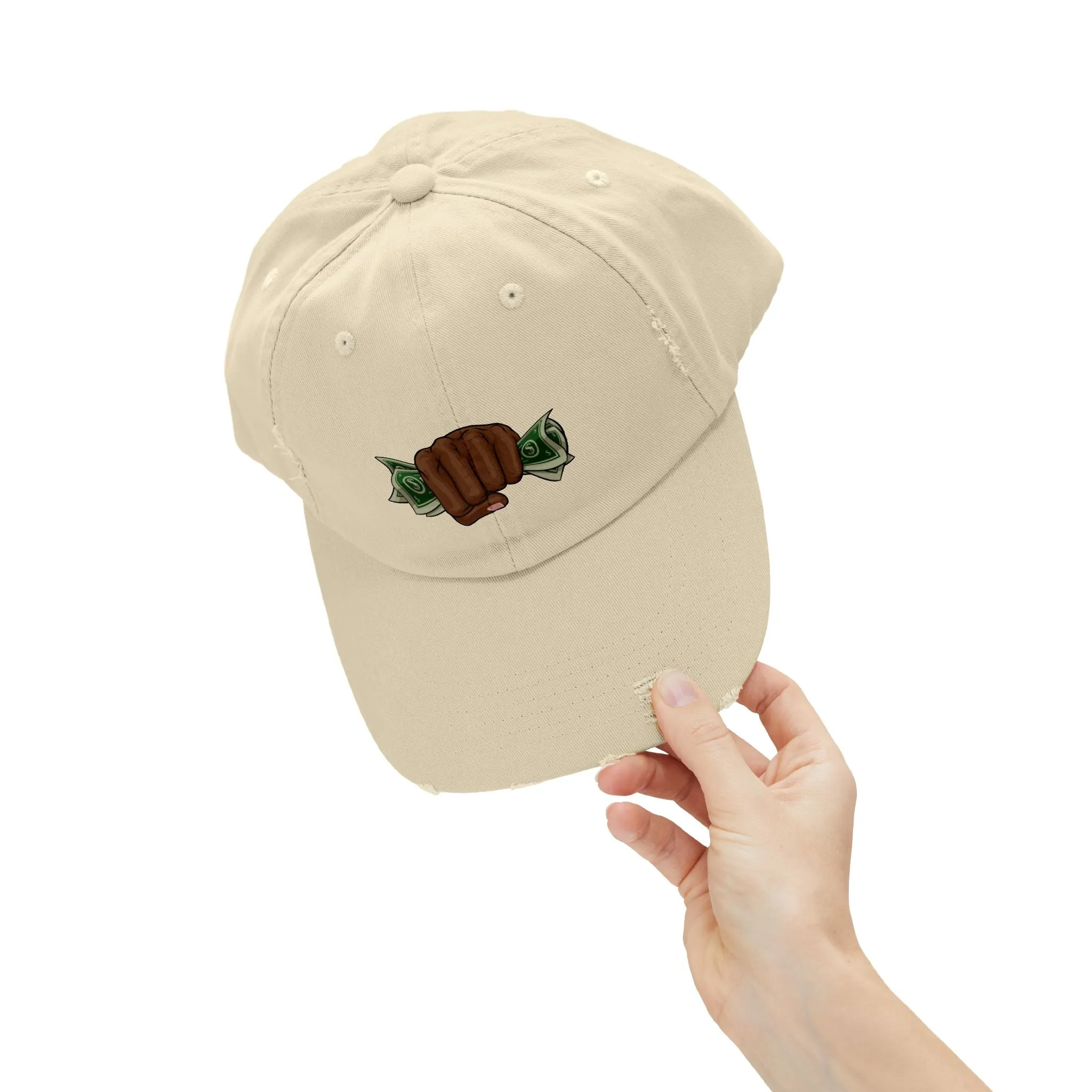 Unisex Distressed Cap - Fist & Cash Design