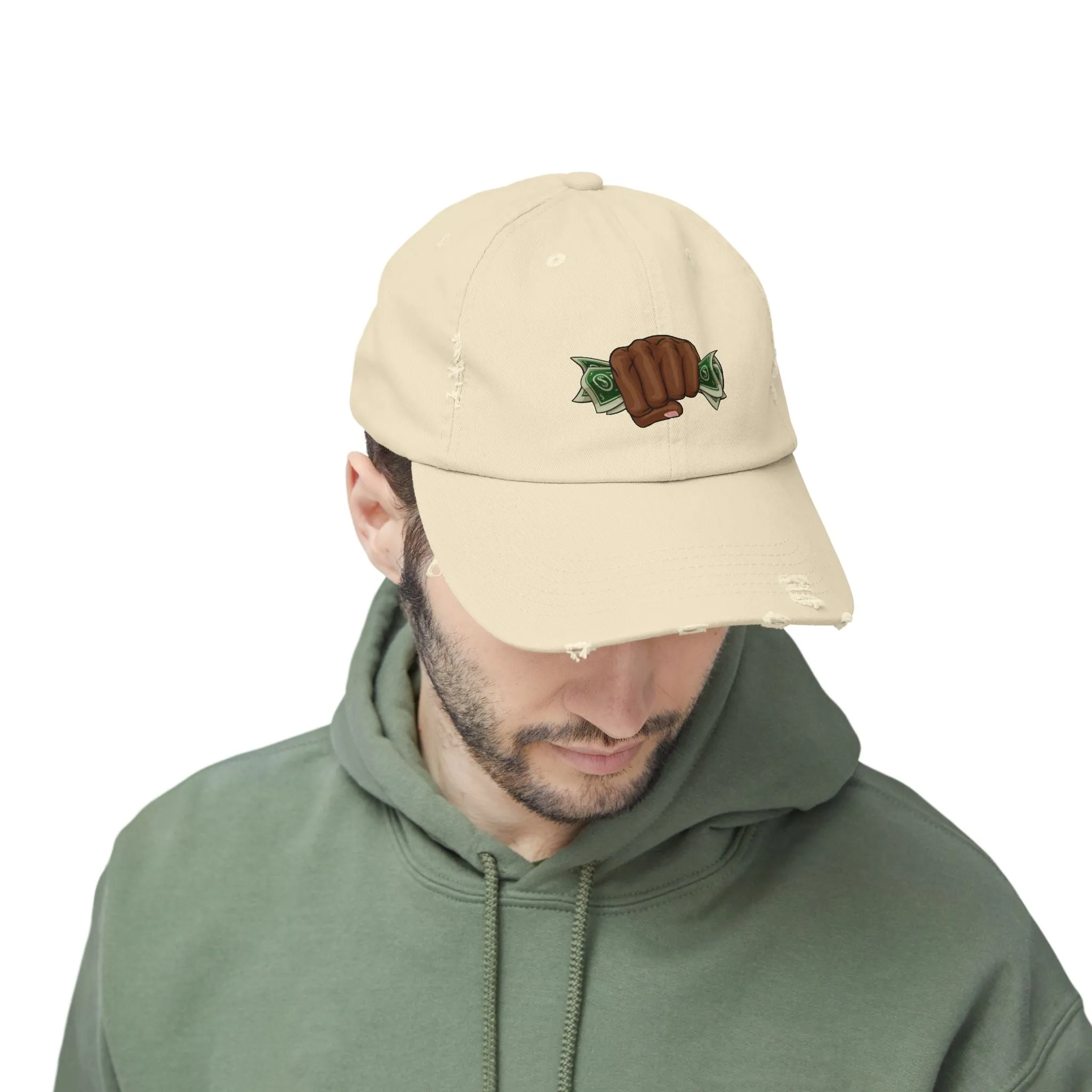 Unisex Distressed Cap - Fist & Cash Design