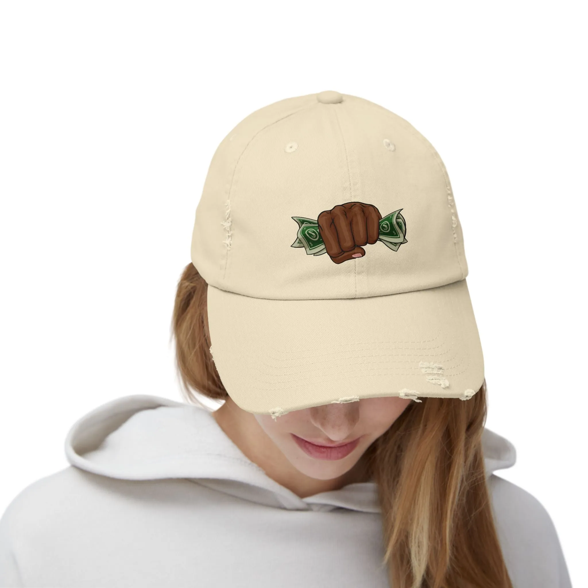 Unisex Distressed Cap - Fist & Cash Design