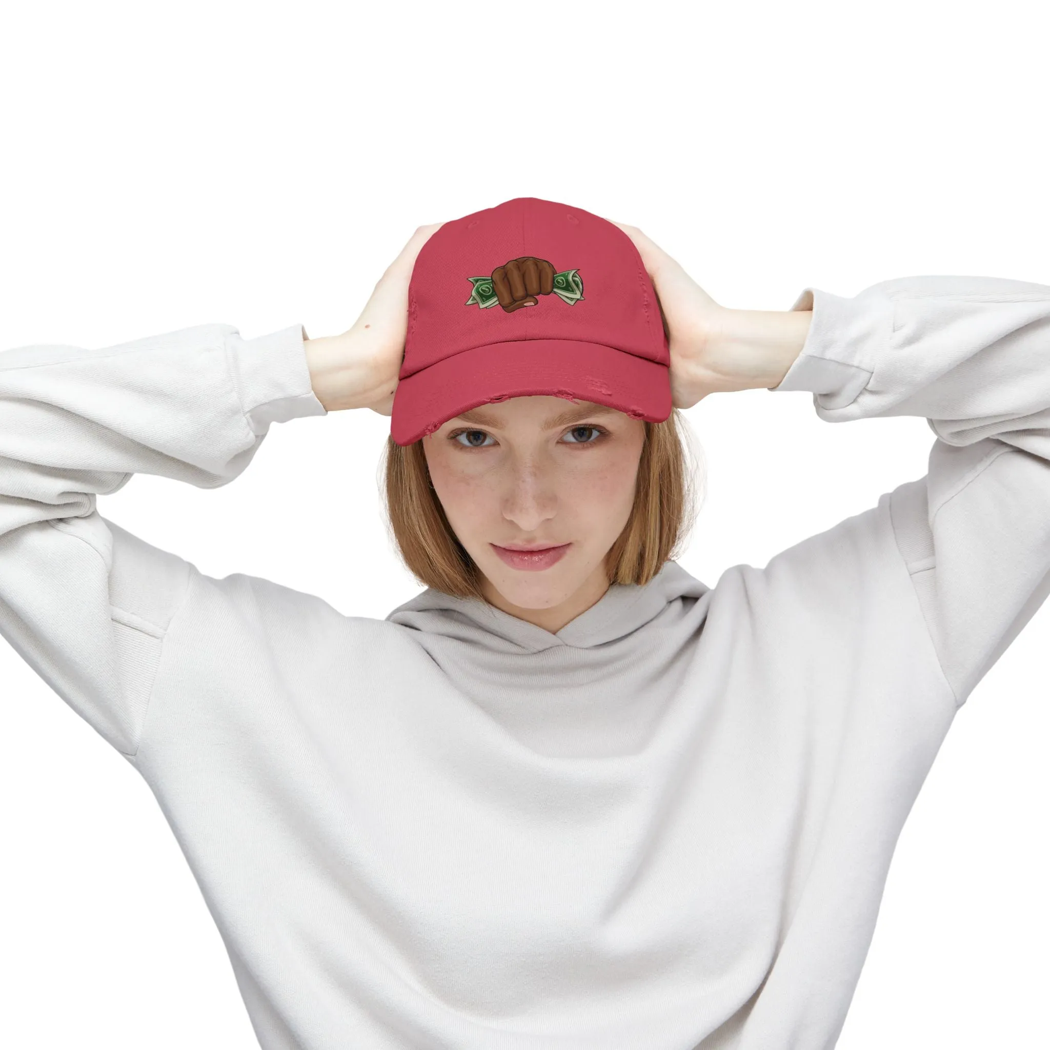 Unisex Distressed Cap - Fist & Cash Design