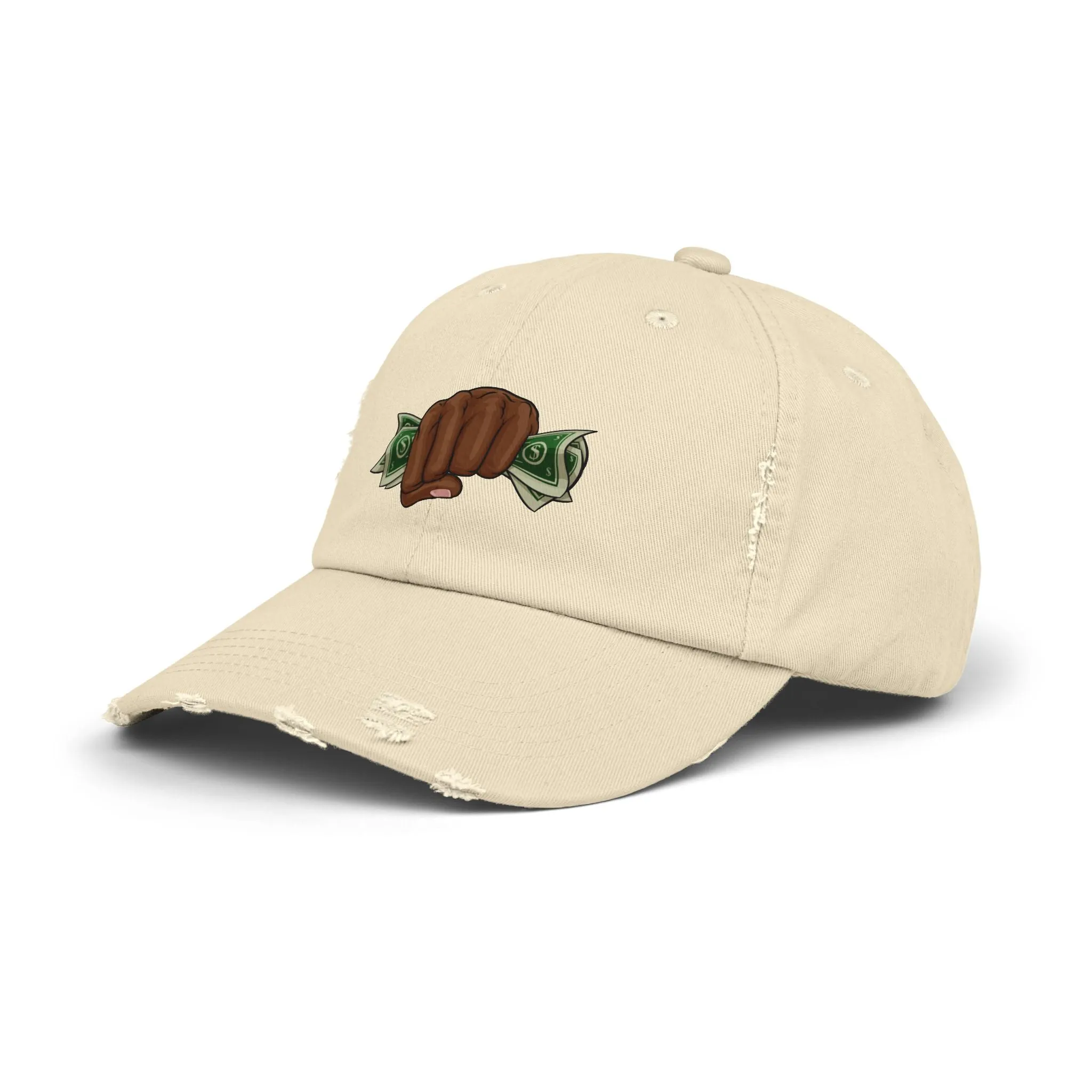 Unisex Distressed Cap - Fist & Cash Design