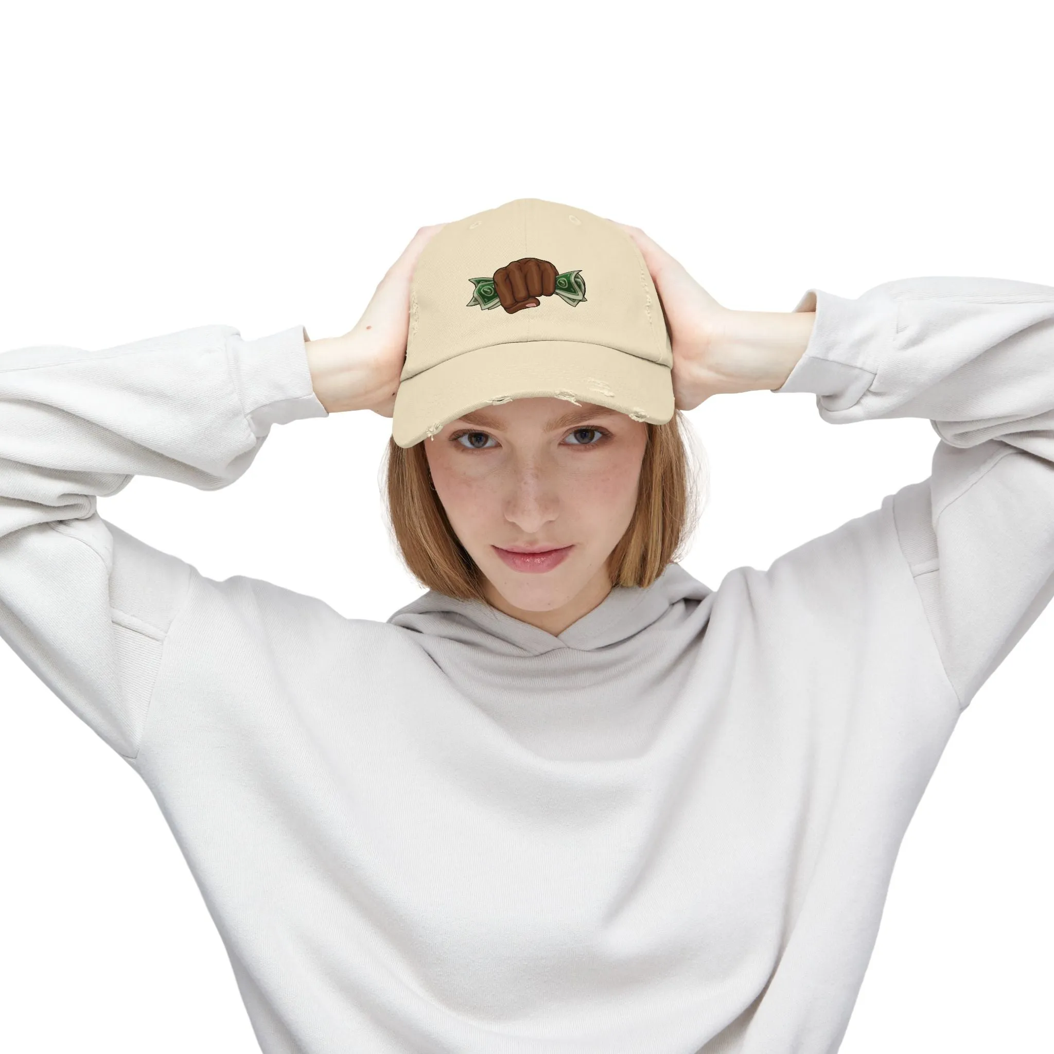 Unisex Distressed Cap - Fist & Cash Design