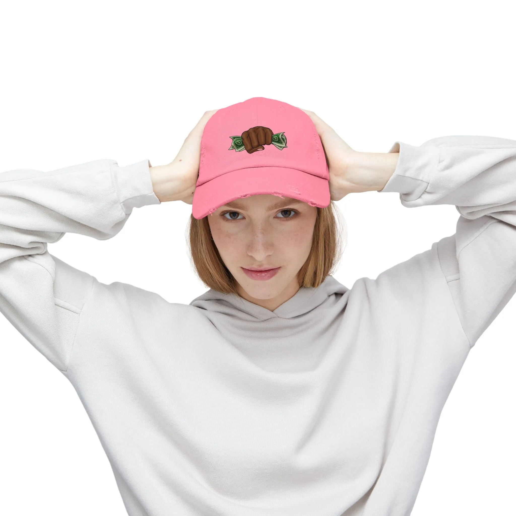 Unisex Distressed Cap - Fist & Cash Design