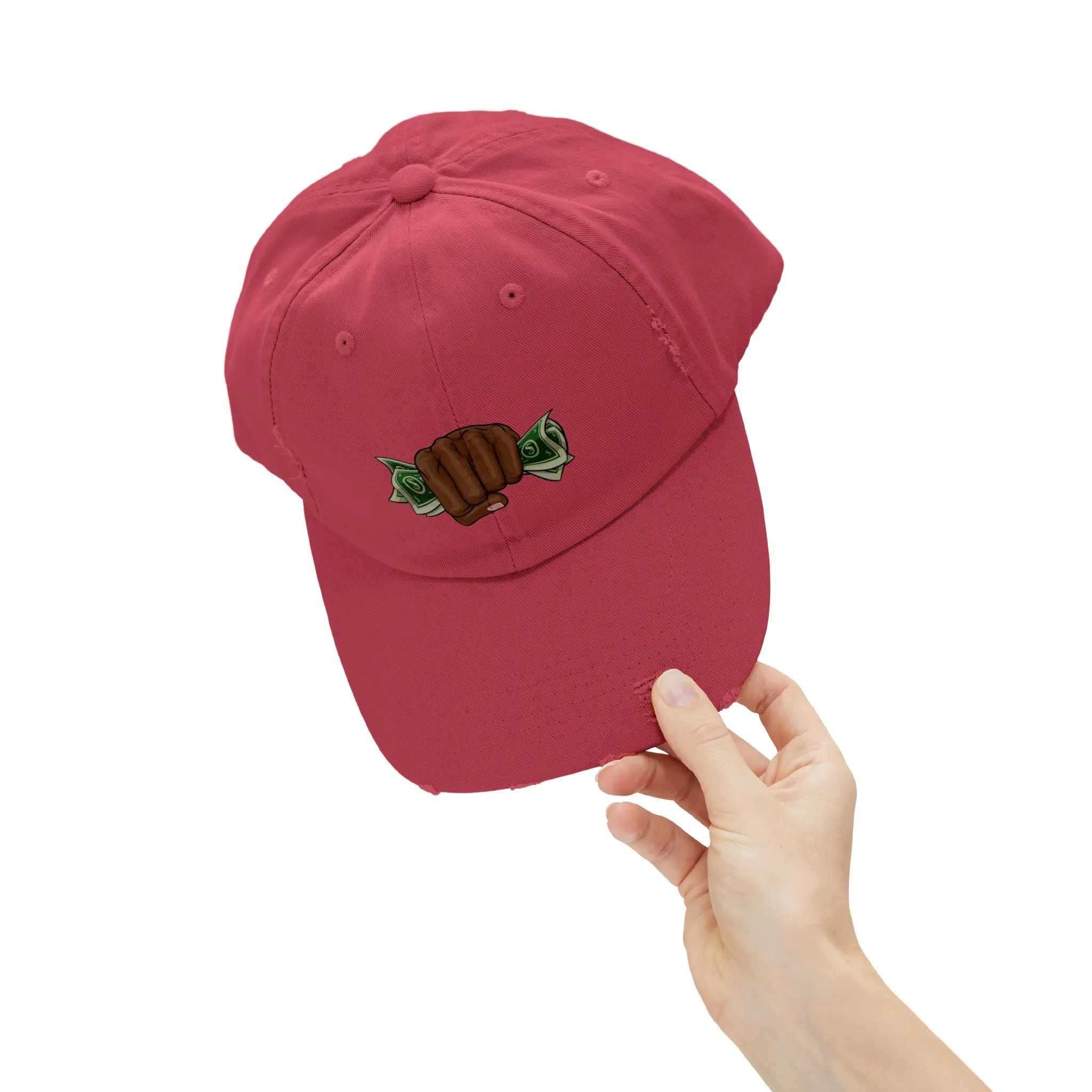 Unisex Distressed Cap - Fist & Cash Design