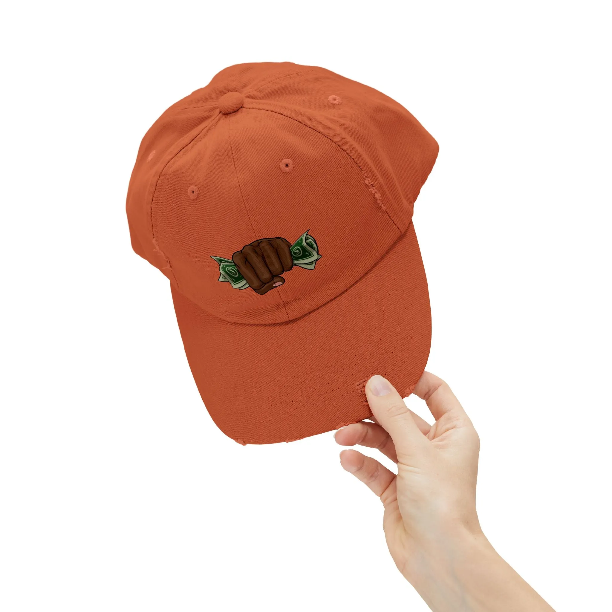 Unisex Distressed Cap - Fist & Cash Design