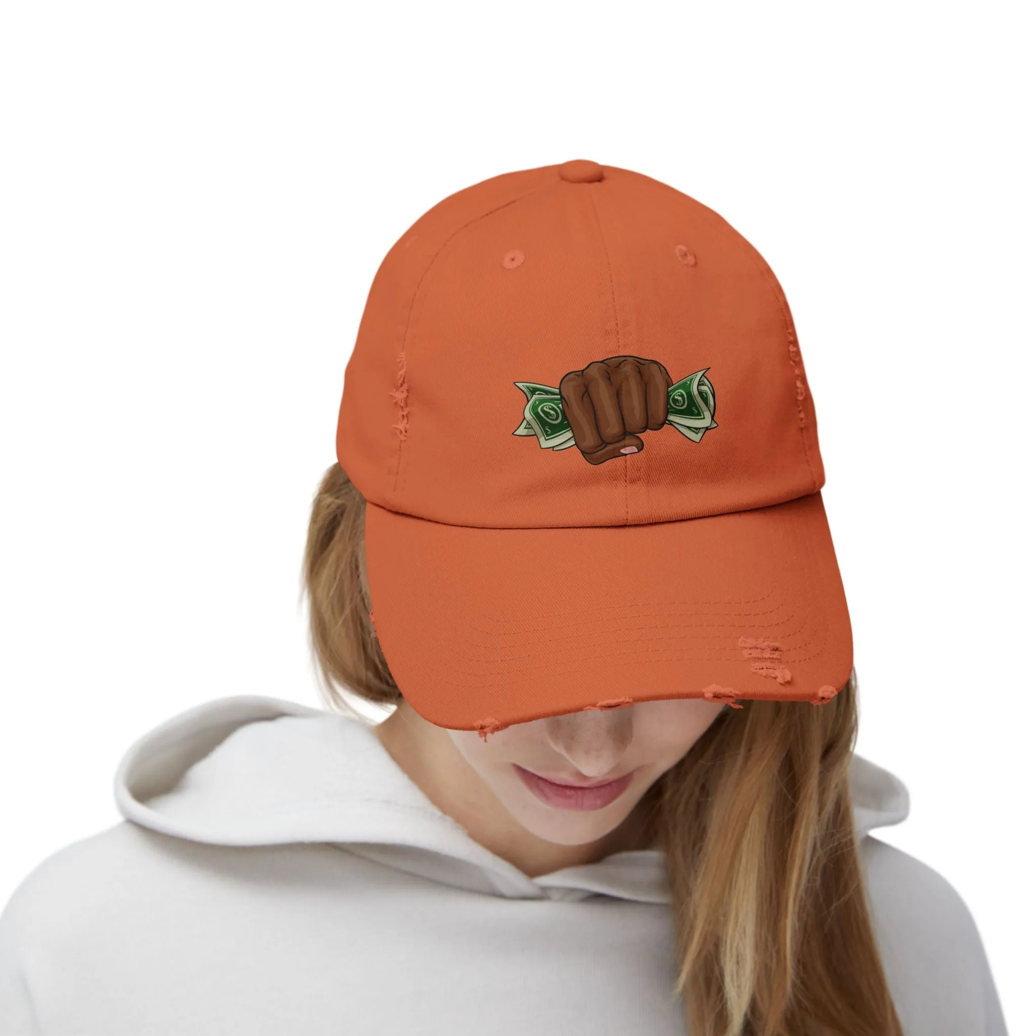 Unisex Distressed Cap - Fist & Cash Design