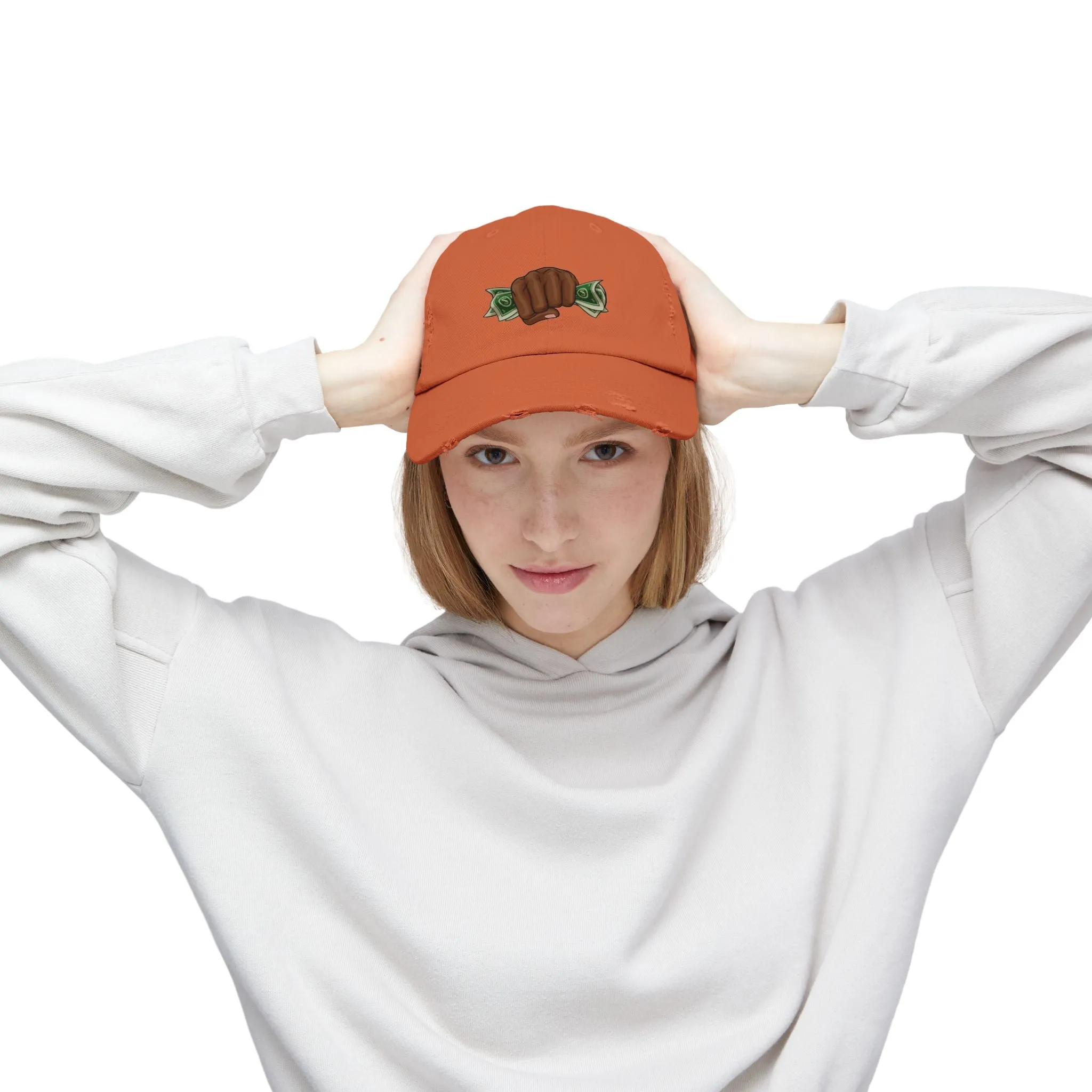 Unisex Distressed Cap - Fist & Cash Design