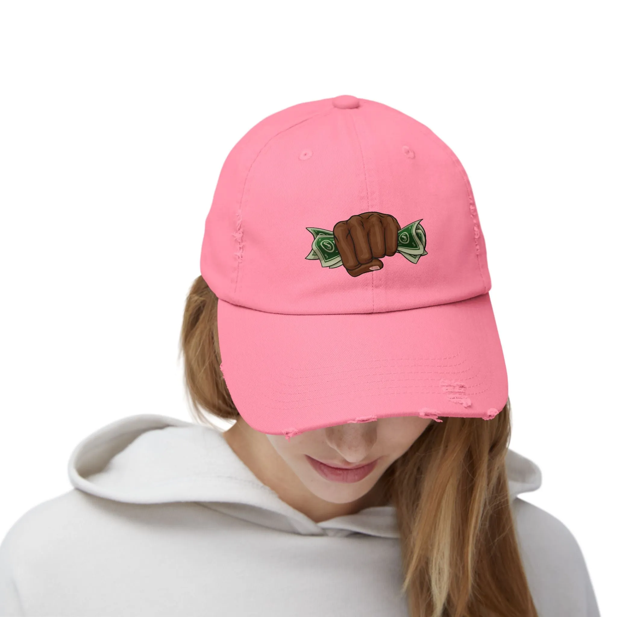 Unisex Distressed Cap - Fist & Cash Design