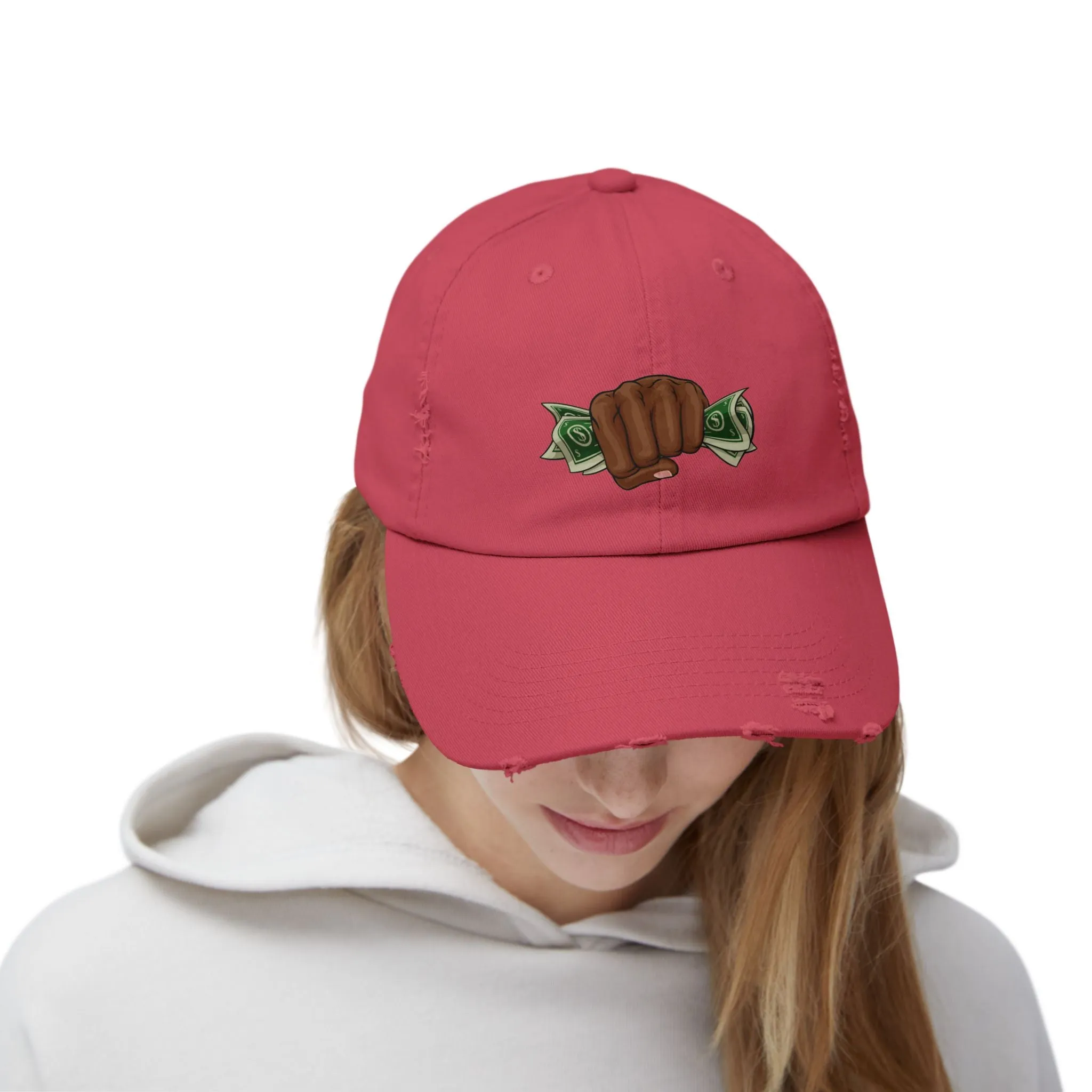 Unisex Distressed Cap - Fist & Cash Design