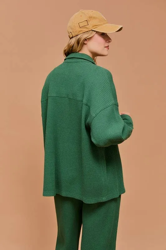 Waffle Button Down Oversized Shirt Jacket