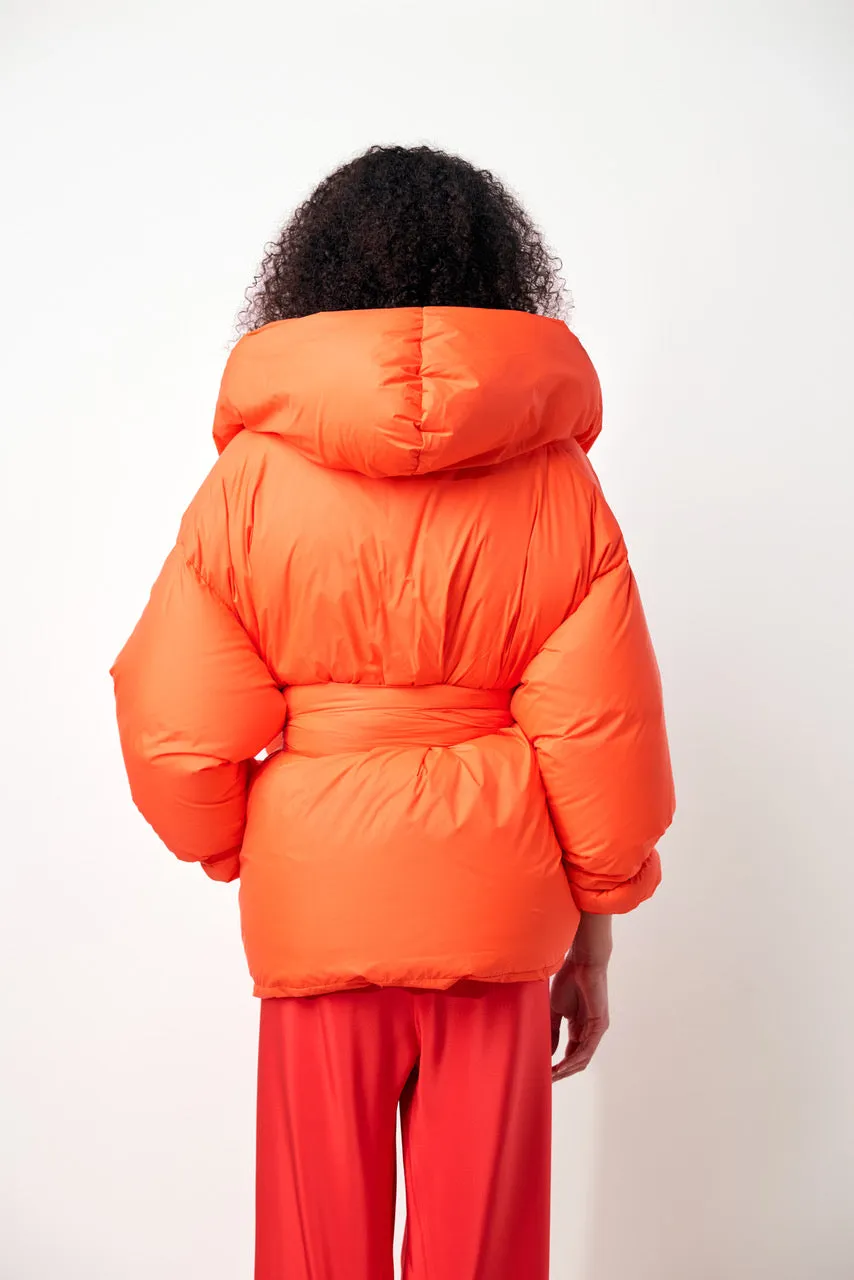 Washed Nylon Down Jacket in Orange